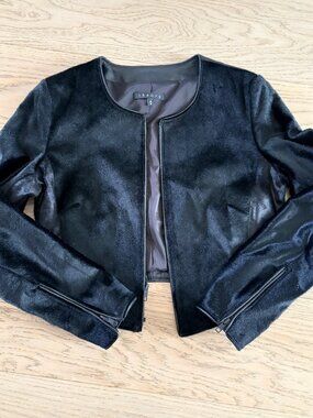 Theory Calf Skin Leather Cropped Jacket Size M